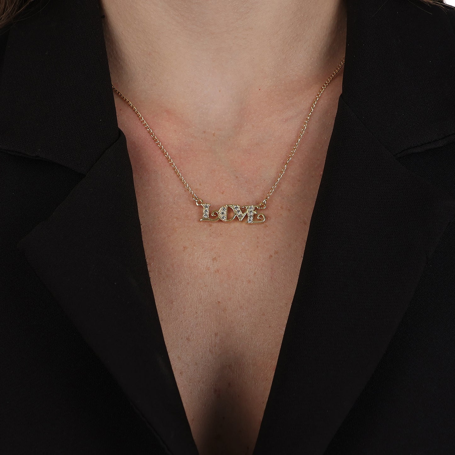 Colar Lilith Allure Dourado Love com Zircônia. Lilith Allure Gold 'Love' Necklace with Zirconia