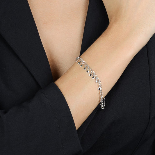 Pulseira Lilith Allure Prateada Chuveirinho com Pingentes de Estrela / Lilith Allure Silver Bracelet with Star Charms