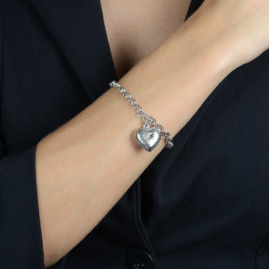 Pulseira Lilith Allure Prateada Elo Português com Coração / Lilith Allure Silver Elo Portugues Bracelet with Heart Charm