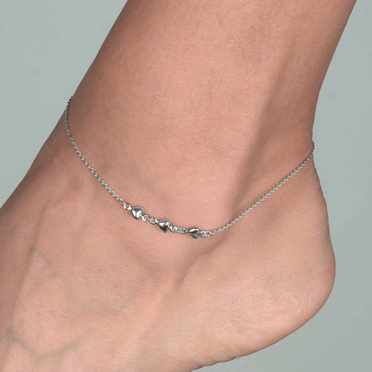 Tornozeleira Lilith Allure Prateada 3 Corações Lisa / Lilith Allure Silver Anklet with 3 Smooth Hearts