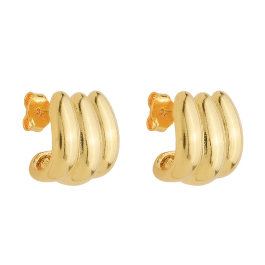 Brinco  Lilith Allure Dourado Concha Três Argolas. Lilith Allure Gold Shell Earrings with Three Rings