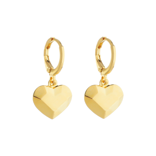 Brinco Lilith Allure Dourado de Argolinha Coração Traços Retos / Lilith Allure Gold Hoop Earrings with Geometric Heart