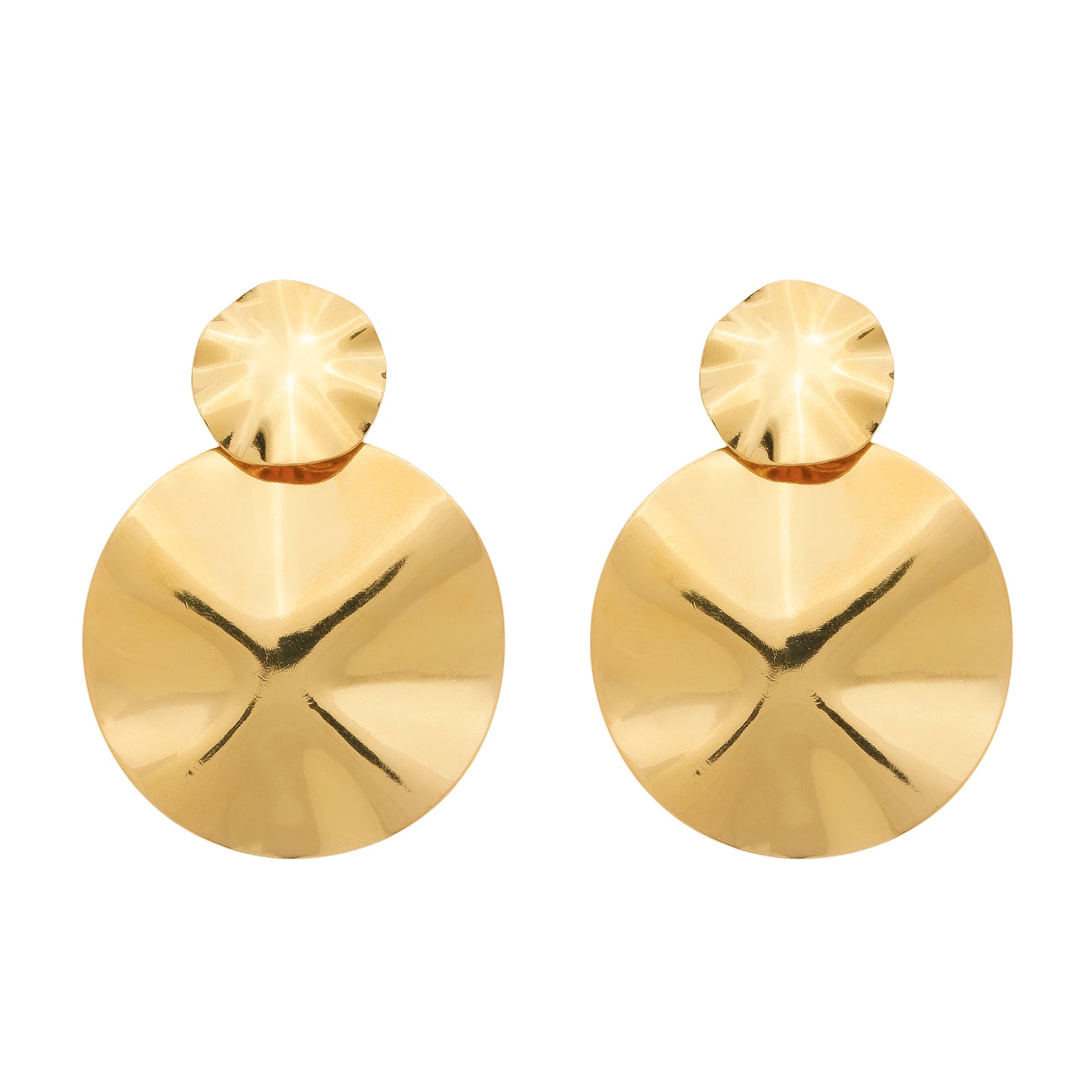 Brinco Lilith Allure Dourado Orgânico Dois Círculos Amassados. Lilith Allure Gold Organic Double Hammered Circle Earrings
