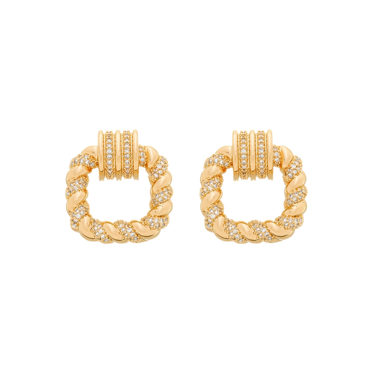 Brinco Lilith Allure Dourado de Gala Trançado com Zircônia / Lilith Allure Gold Gala Braided Earrings with Zirconia