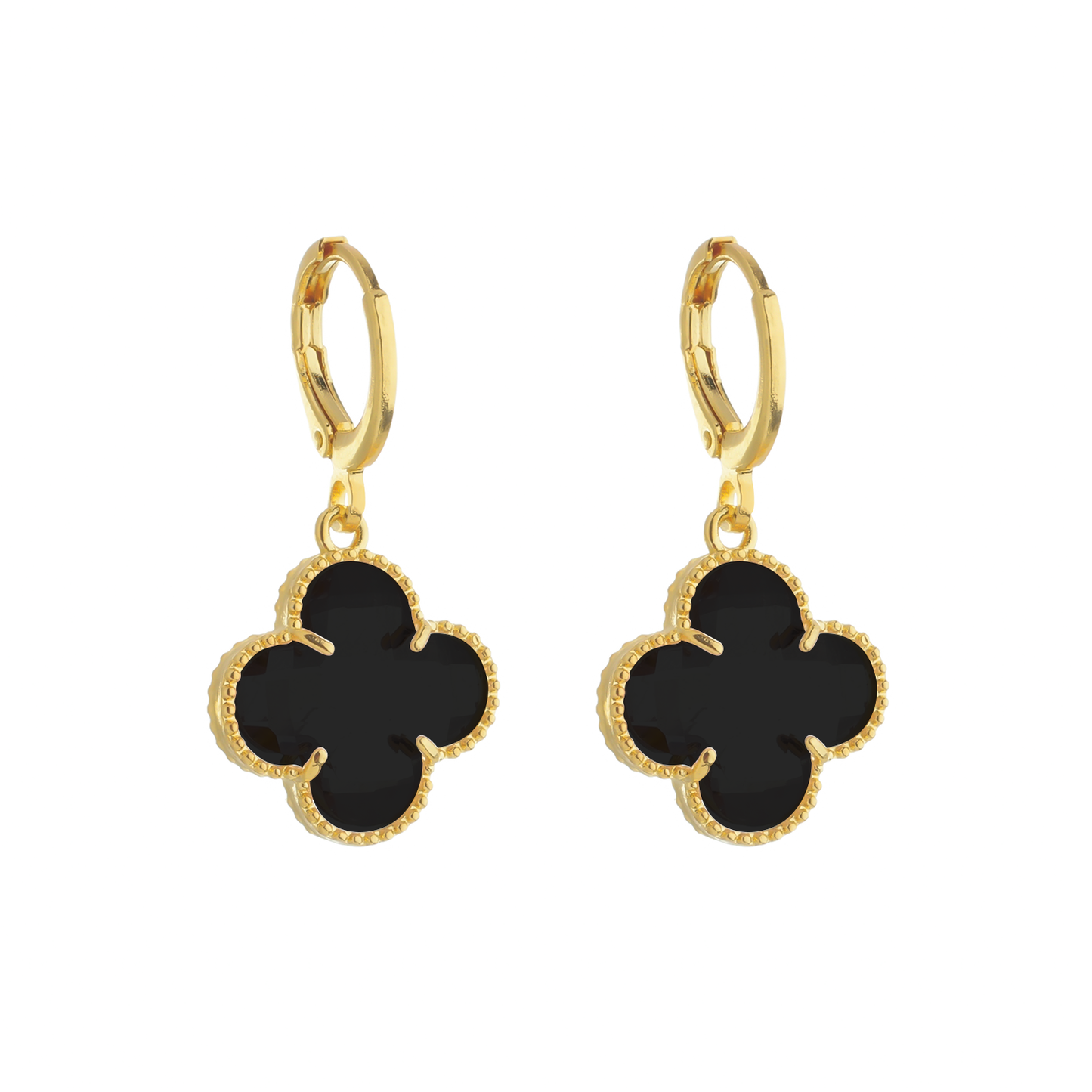Brinco Lilith Allure Dourado de Trevo com Zircônia Preta / Lilith Allure Gold Clover Earrings with Black Zirconia