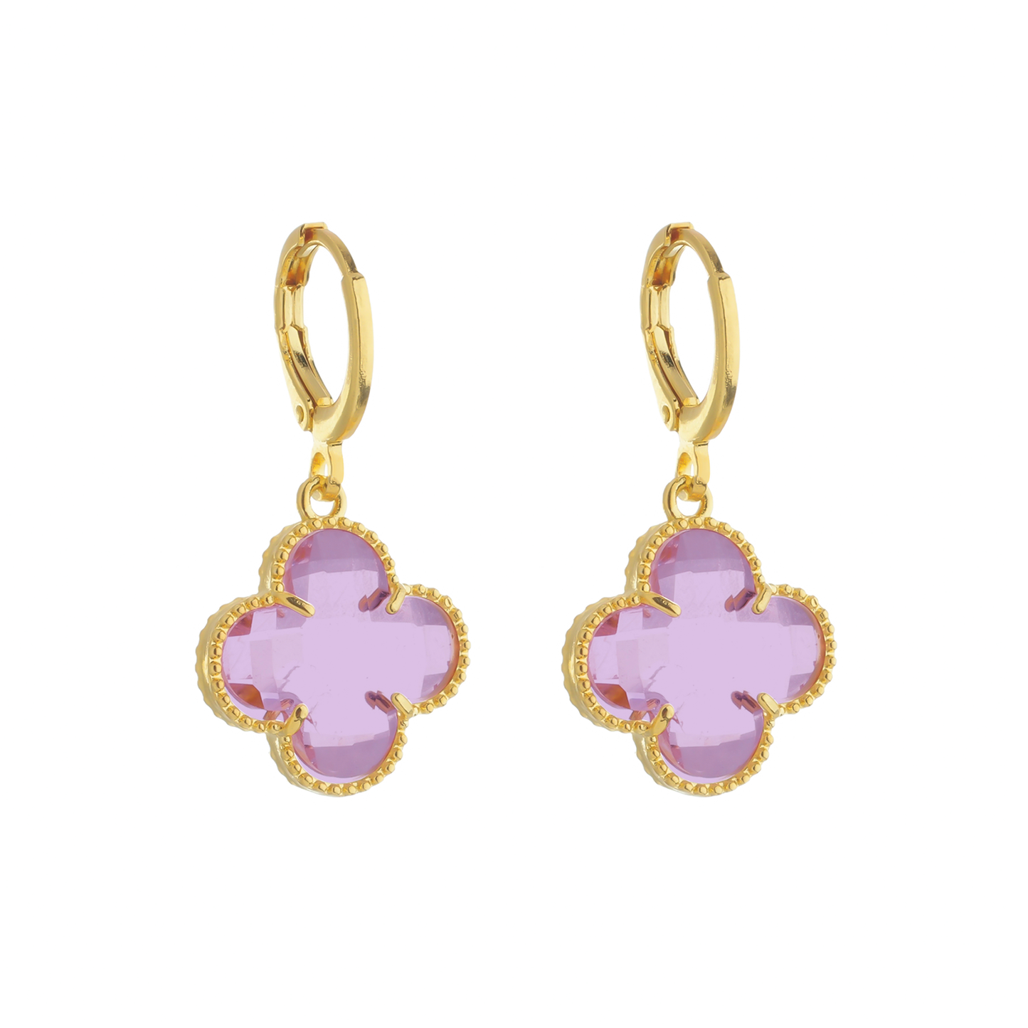 Brinco Lilith Allure Dourado de Trevo com Zircônia Rosa / Lilith Allure Gold Clover Earrings with Pink Zirconia