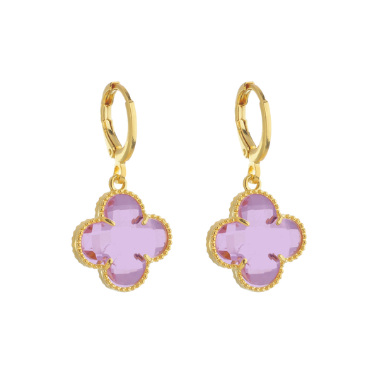 Brinco Lilith Allure Dourado de Trevo com Zircônia Rosa / Lilith Allure Gold Clover Earrings with Pink Zirconia
