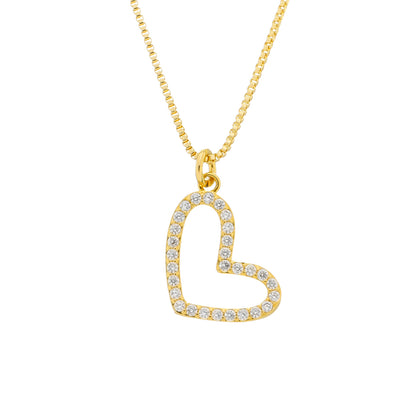 Colar Lilith Allure  Dourado de Coração Irregular Vazado com Zircônia. Lilith Allure Gold Irregular Openwork Heart Necklace with Zirconia