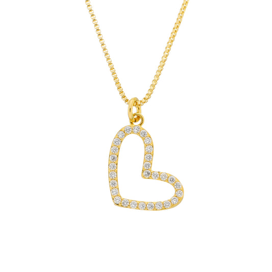 Colar Lilith Allure  Dourado de Coração Irregular Vazado com Zircônia. Lilith Allure Gold Irregular Openwork Heart Necklace with Zirconia