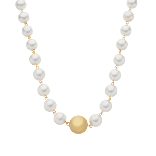 Colar Lilith Allure Dourado de Pérolas e Bola / Lilith Allure Gold Necklace with Pearls and Bead