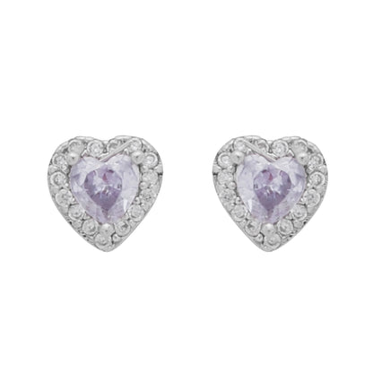 Conjunto Lilith Allure Prateado de Coração Lilás Cravejado de Zircônia. Lilith Allure Silver Jewelry Set – Lilac Heart Encrusted with Zirconia