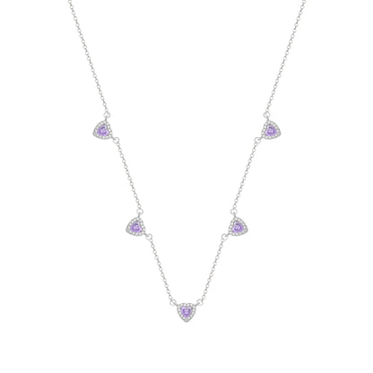 Conjunto Lilith Allure Prateado de Coração Lilás Cravejado de Zircônia. Lilith Allure Silver Jewelry Set – Lilac Heart Encrusted with Zirconia