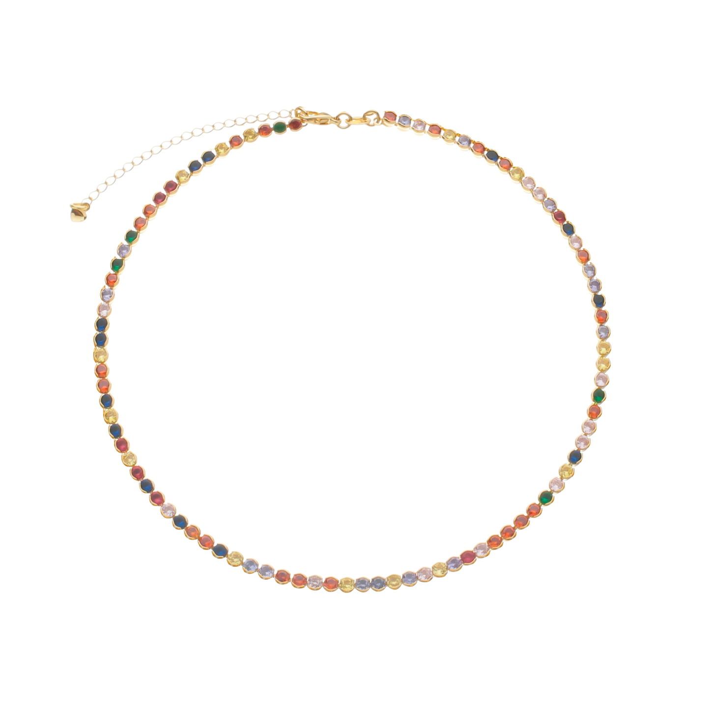 Colar Lilith Allure Dourado Chocker Riviera Pedras Coloridas / Lilith Allure Gold Choker Riviera Necklace with Colored Stones