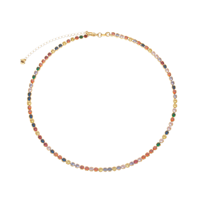 Colar Lilith Allure Dourado Chocker Riviera Pedras Coloridas / Lilith Allure Gold Choker Riviera Necklace with Colored Stones