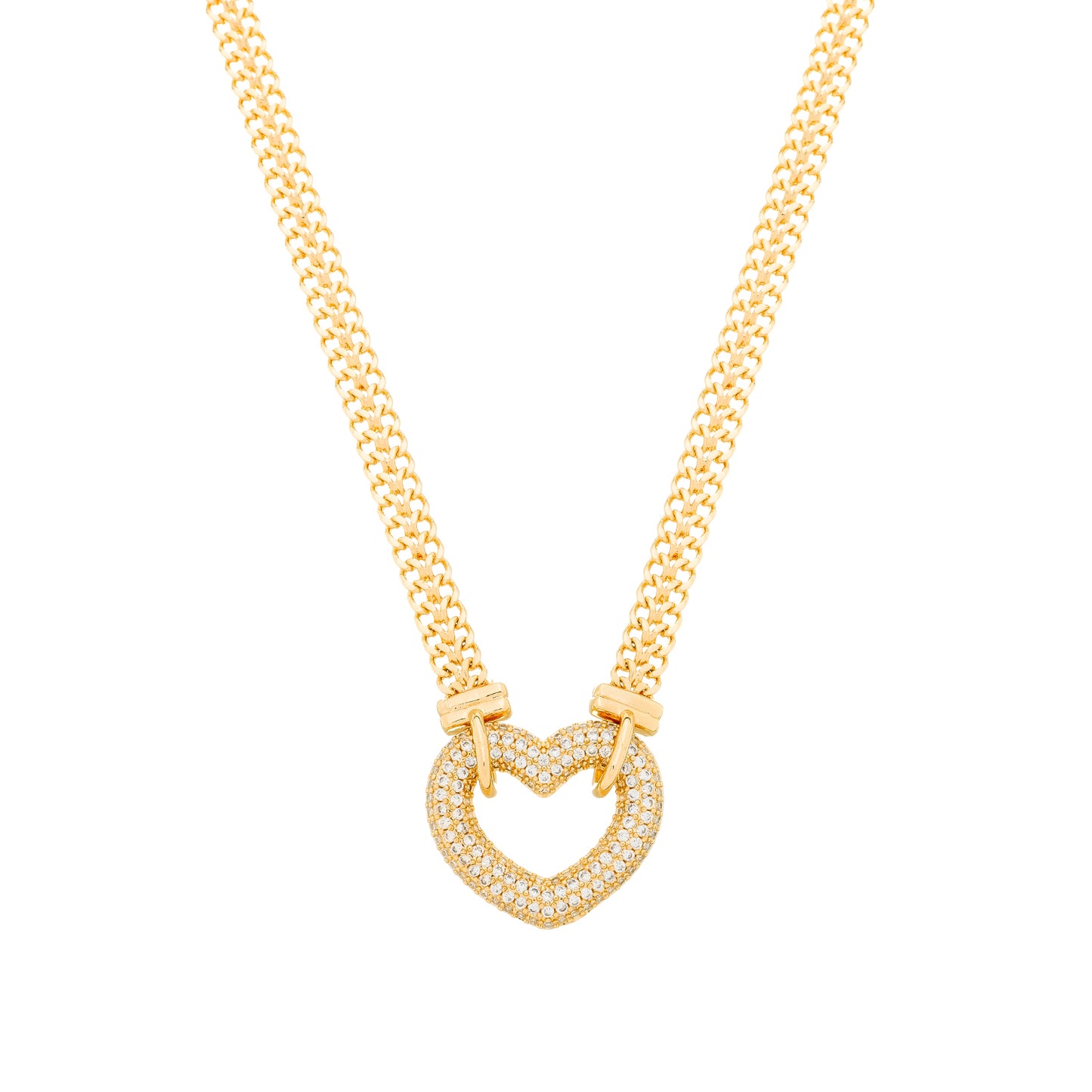 Chocker Lilith Allure Dourada de Coração Vazado Crevejado com Zircônia. Lilith Allure Gold Choker with Hollow Heart Encrusted with Zirconia