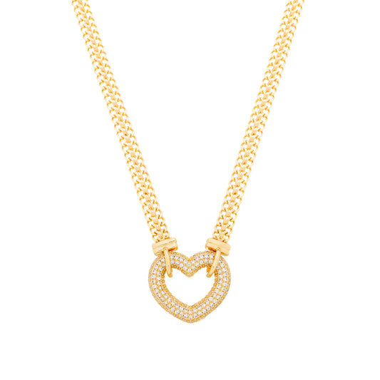 Chocker Lilith Allure Dourada de Coração Vazado Crevejado com Zircônia. Lilith Allure Gold Choker with Hollow Heart Encrusted with Zirconia