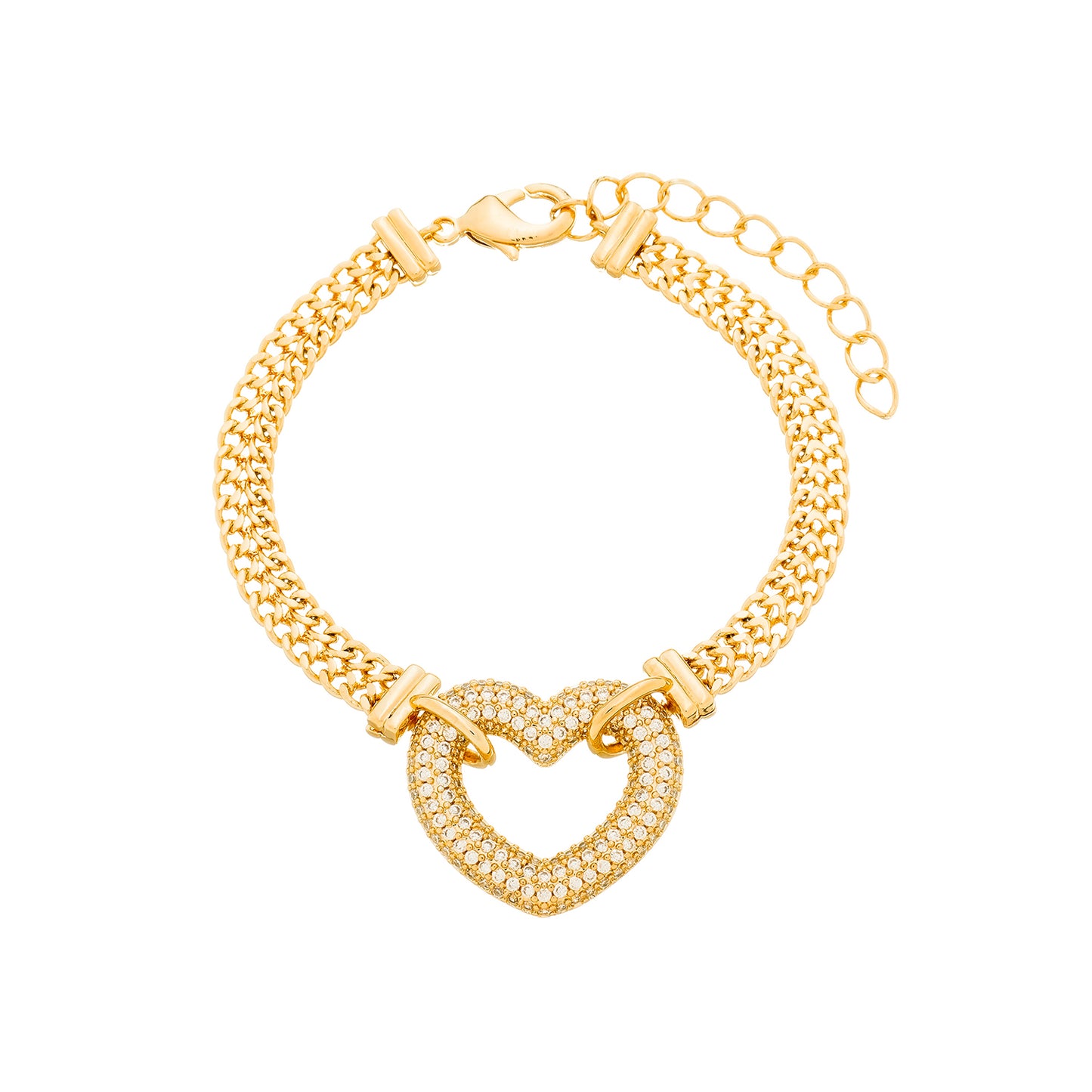 Pulseira Lilith Allure Dourada de Coração Vazado Cravejado com Zircônia. Lilith Allure Gold Hollow Heart Bracelet Encrusted with Zirconia