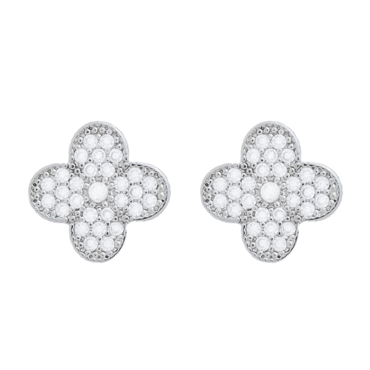 Conjunto Llilith Allure Prateado de Trevo Cravejado de Zircônia. Lilith Allure Silver Clover Set Embellished with Cubic Zirconia