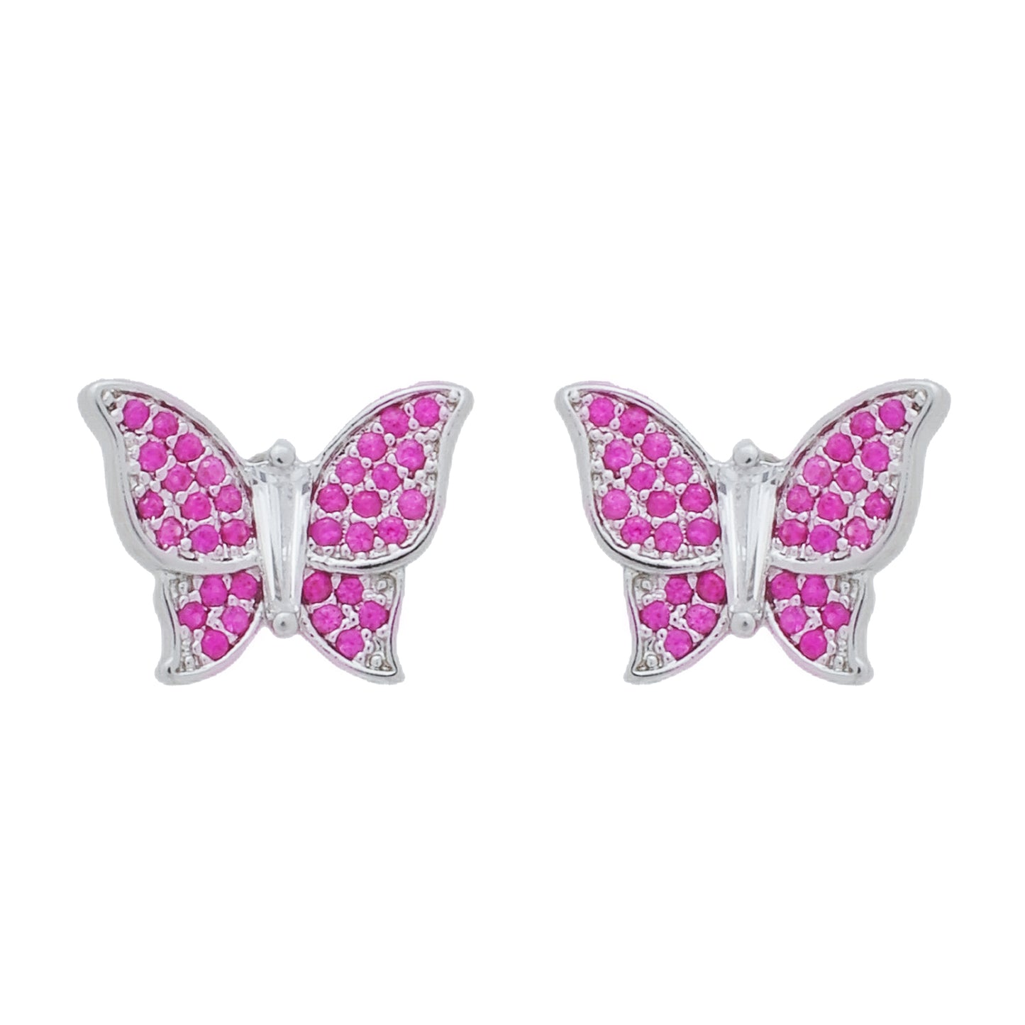 Conjunto Llilith Allure Prateado de Borboletas Cravejado de Zircônia Rosa. Silver Butterfly Set with Pink Zirconia Accents