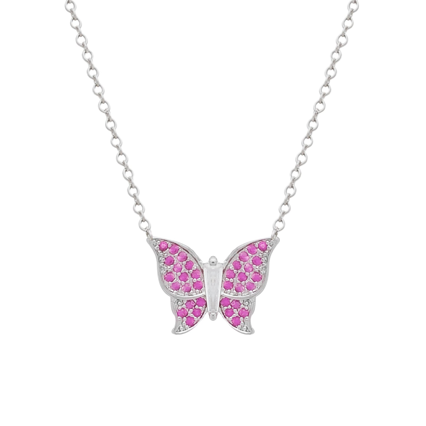 Conjunto Llilith Allure Prateado de Borboletas Cravejado de Zircônia Rosa. Silver Butterfly Set with Pink Zirconia Accents