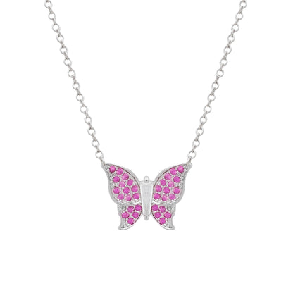 Conjunto Llilith Allure Prateado de Borboletas Cravejado de Zircônia Rosa. Silver Butterfly Set with Pink Zirconia Accents
