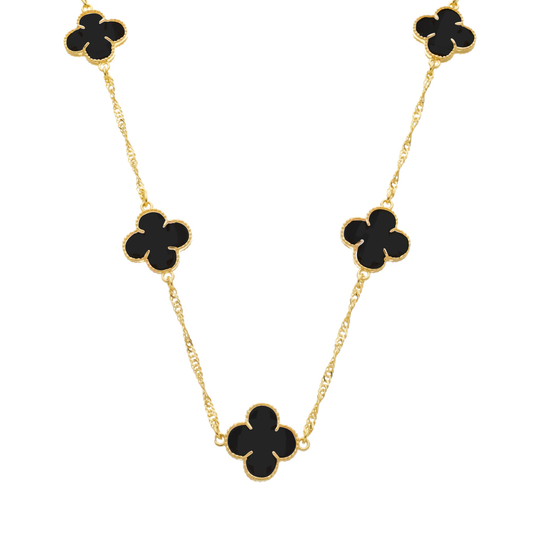 Colar Lilith Allure Dourado 5 Trevos Preto / Lilith Allure Gold Necklace with 5 Black Clovers