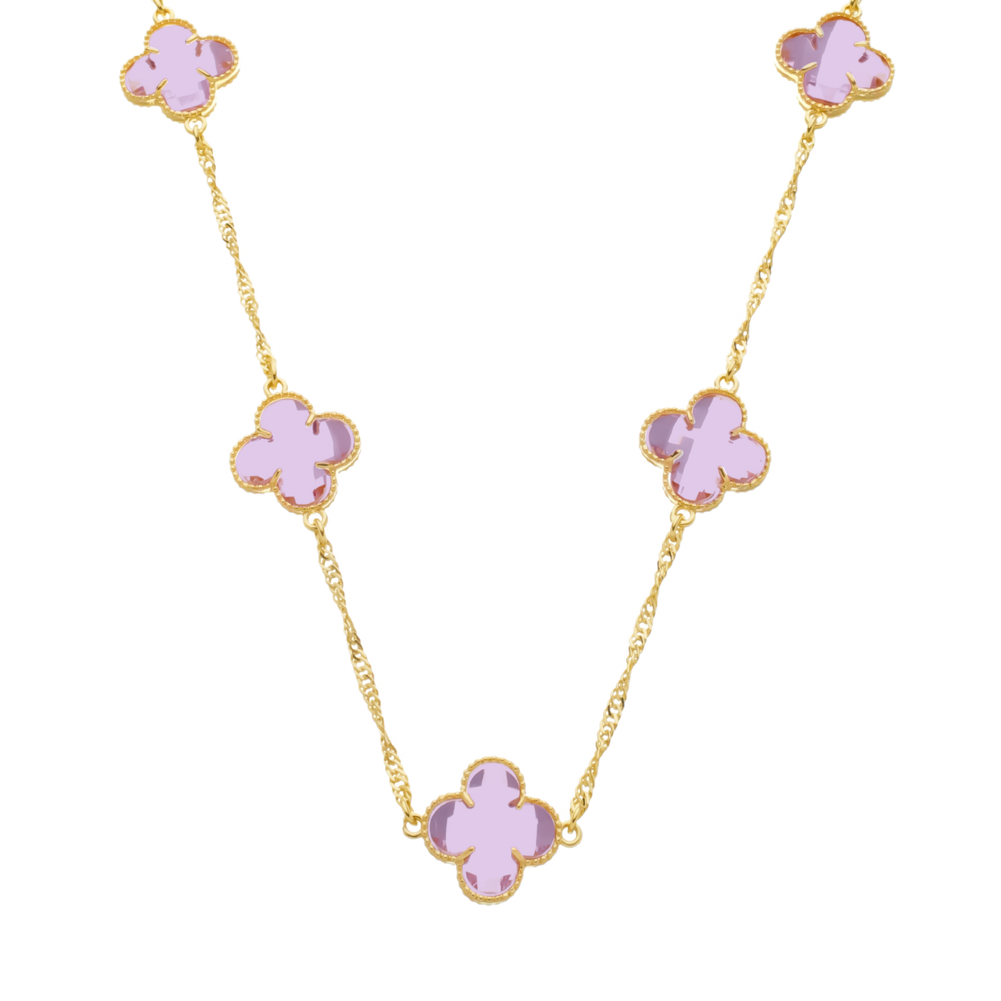 Colar Lilith Allure Dourado 5 Trevos Rosa / Lilith Allure Gold Necklace with 5 Pink Clovers