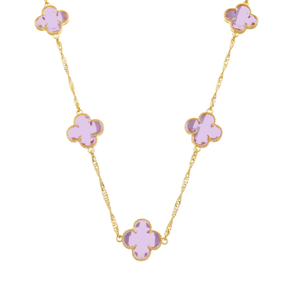 Colar Lilith Allure Dourado 5 Trevos Rosa / Lilith Allure Gold Necklace with 5 Pink Clovers