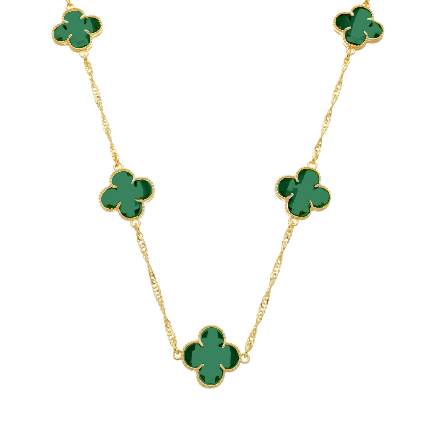 Colar Lilith Allure Dourado 5 Trevos Verde / Lilith Allure Gold Necklace with 5 Green Clovers