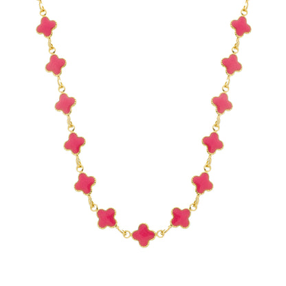 Colar Lilith Allure Dourado de Trevos Rosas. Lilith Allure Gold Clover Necklace with Pink Zirconia