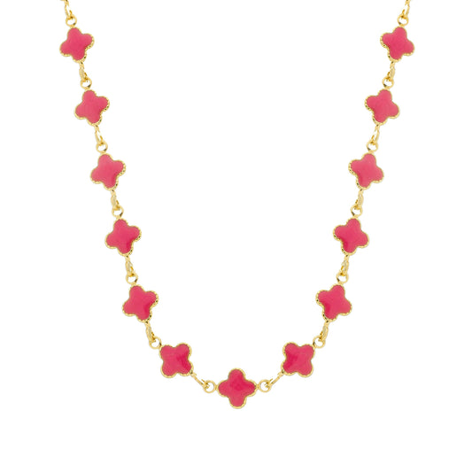 Colar Lilith Allure Dourado de Trevos Rosas. Lilith Allure Gold Clover Necklace with Pink Zirconia