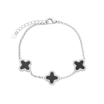 Pulseira  Lilith Allure Prateada de Trevos Pretos Cravejados de Zircônia