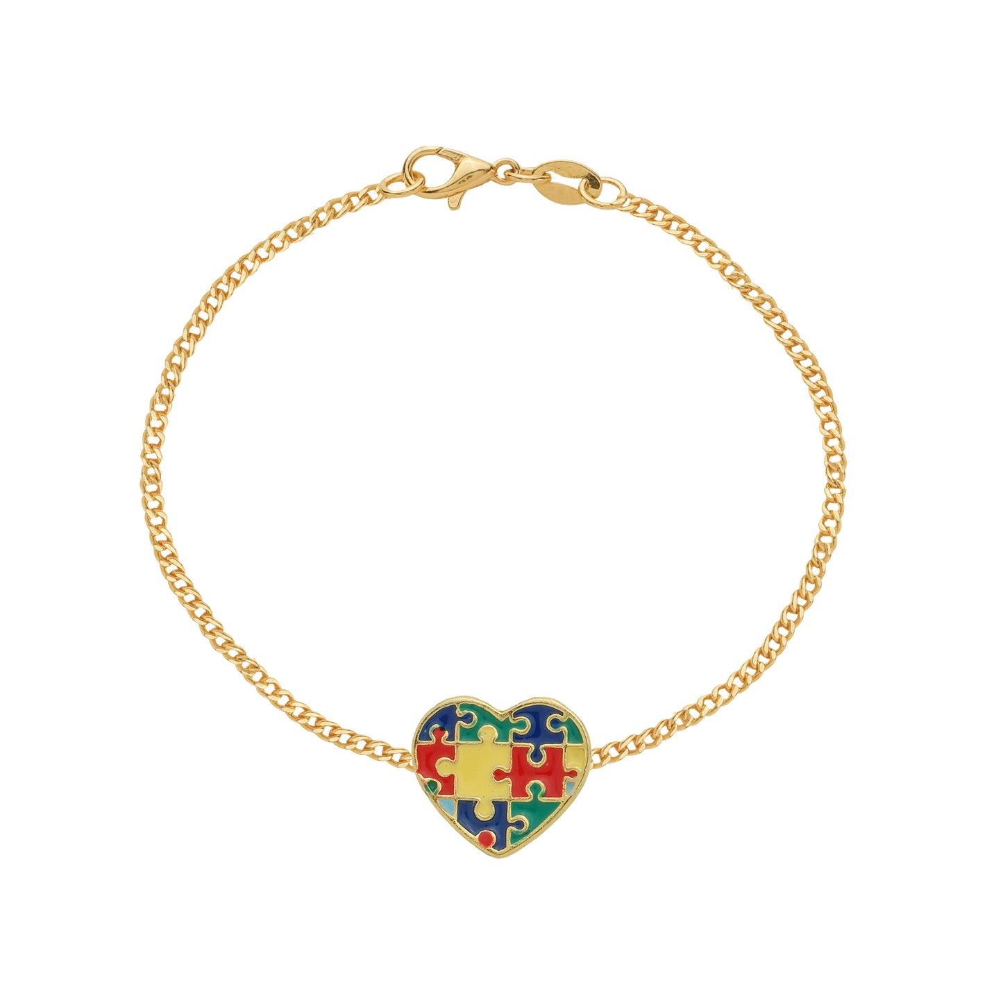 Pulseira Lilith Allure Dourada Autismo Formato Coração. Lilith Allure Gold Autism Awareness Bracelet – Heart-Shaped Design