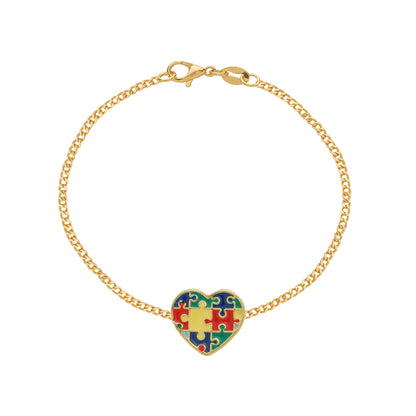 Pulseira Lilith Allure Dourada Autismo Formato Coração. Lilith Allure Gold Autism Awareness Bracelet – Heart-Shaped Design