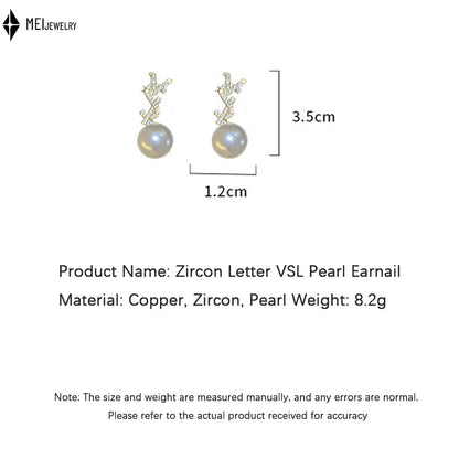 Brincos leves de luxo de alta qualidade com letras de zircônia cúbica de pérola