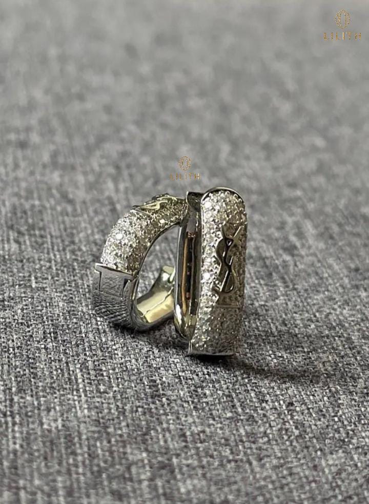 Laurent YSL Pavé Crystal Hoop Earrings.