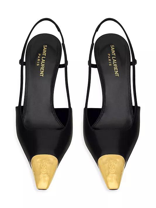 Saint Laurent Scarpin Jeanne com bico metálico e salto 90mm