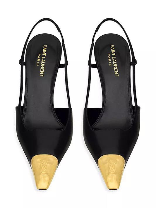 Saint Laurent Scarpin Jeanne com bico metálico e salto 90mm