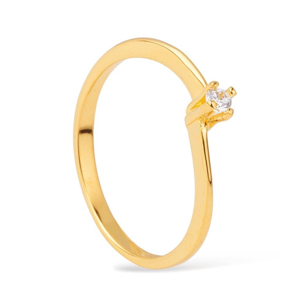Anel Lilith Allure Dourado Solitário Delicado com Zircônia / Lilith Allure Delicate Gold Solitaire Ring with Zirconia