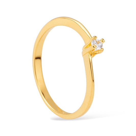 Anel Lilith Allure Dourado Solitário Delicado com Zircônia / Lilith Allure Delicate Gold Solitaire Ring with Zirconia