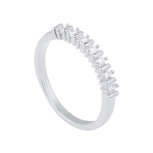 Anel Lilith Allure Prateado Aparador de Aliança Cravejado com 7 Pedras de Zircônia / Lilith Allure Silver-Plated Wedding Band Enhancer Ring with 7 Cubic Zirconia Stones
