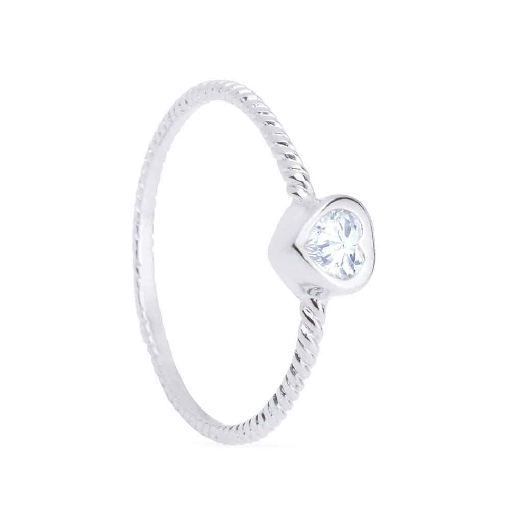 Anel Lilith Allures Prateado Solitário de Coração em Zircônia / Lilith Allure Silver Heart Solitaire Ring with Zirconia