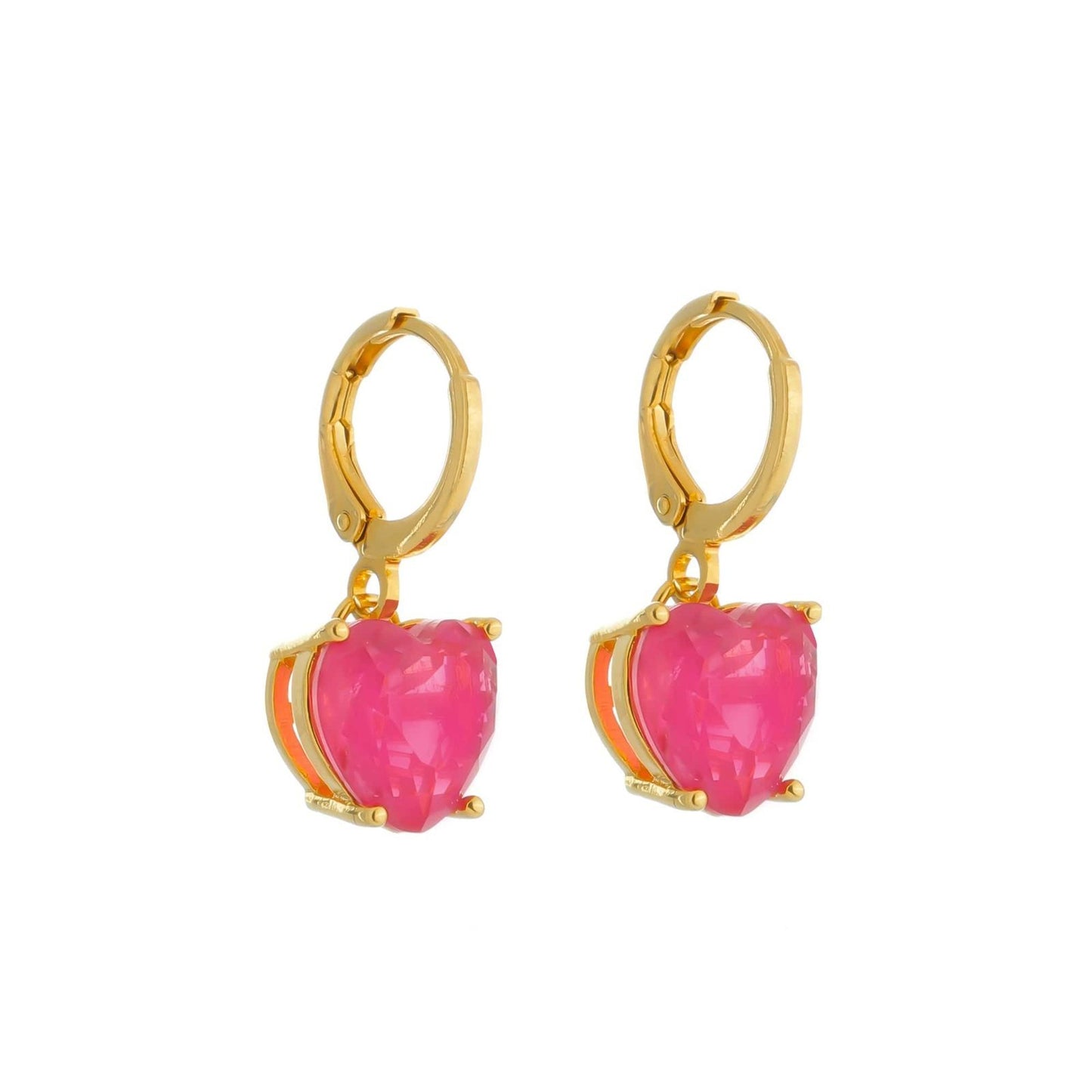 Brinco Lilith Allure Dourado Argolinha Pedra de Coração Rosa / Lilith Allure Gold Hoop Earring with Pink Heart Stone