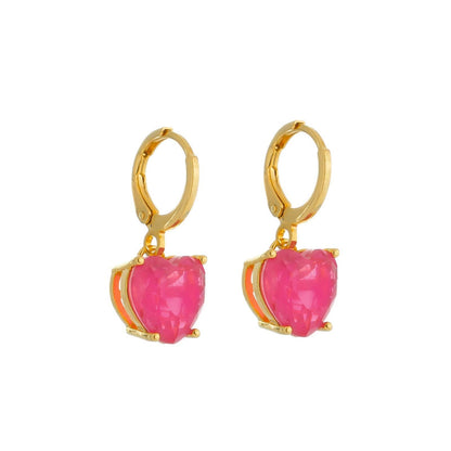 Brinco Lilith Allure Dourado Argolinha Pedra de Coração Rosa / Lilith Allure Gold Hoop Earring with Pink Heart Stone