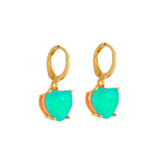 Brinco Lilith Allure Dourado Argolinha Pedra de Coração Verde / Lilith Allure Gold Hoop Earring with Green Heart Stone