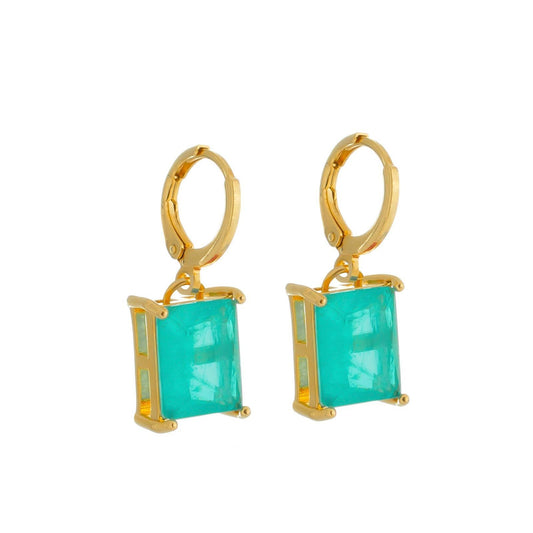 Brinco Lilith Allure Dourado Argolinha Pedra Retangular Verde / Lilith Allure Gold Hoop Earring with Rectangular Green Stone
