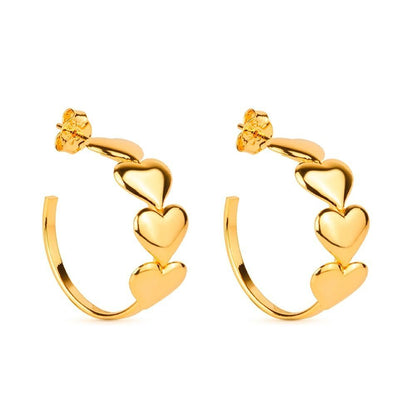 Brinco Lilith Allure Dourado de Argola 4 Corações / Lilith Allure Gold Hoop Earrings with 4 Hearts