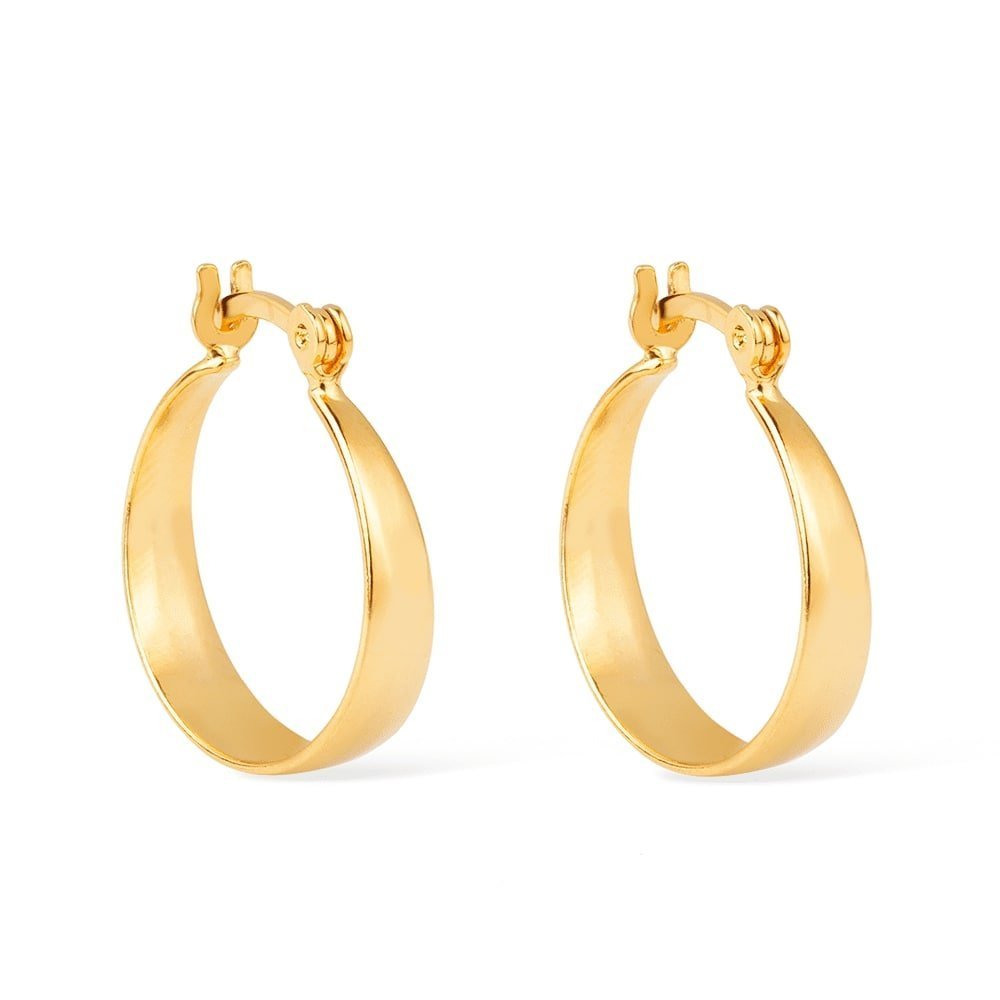 Brinco Lilith Allure Dourado de Argola Média Lisa Chapada / Lilith Allure Gold Plated Medium Flat Smooth Hoop Earrings