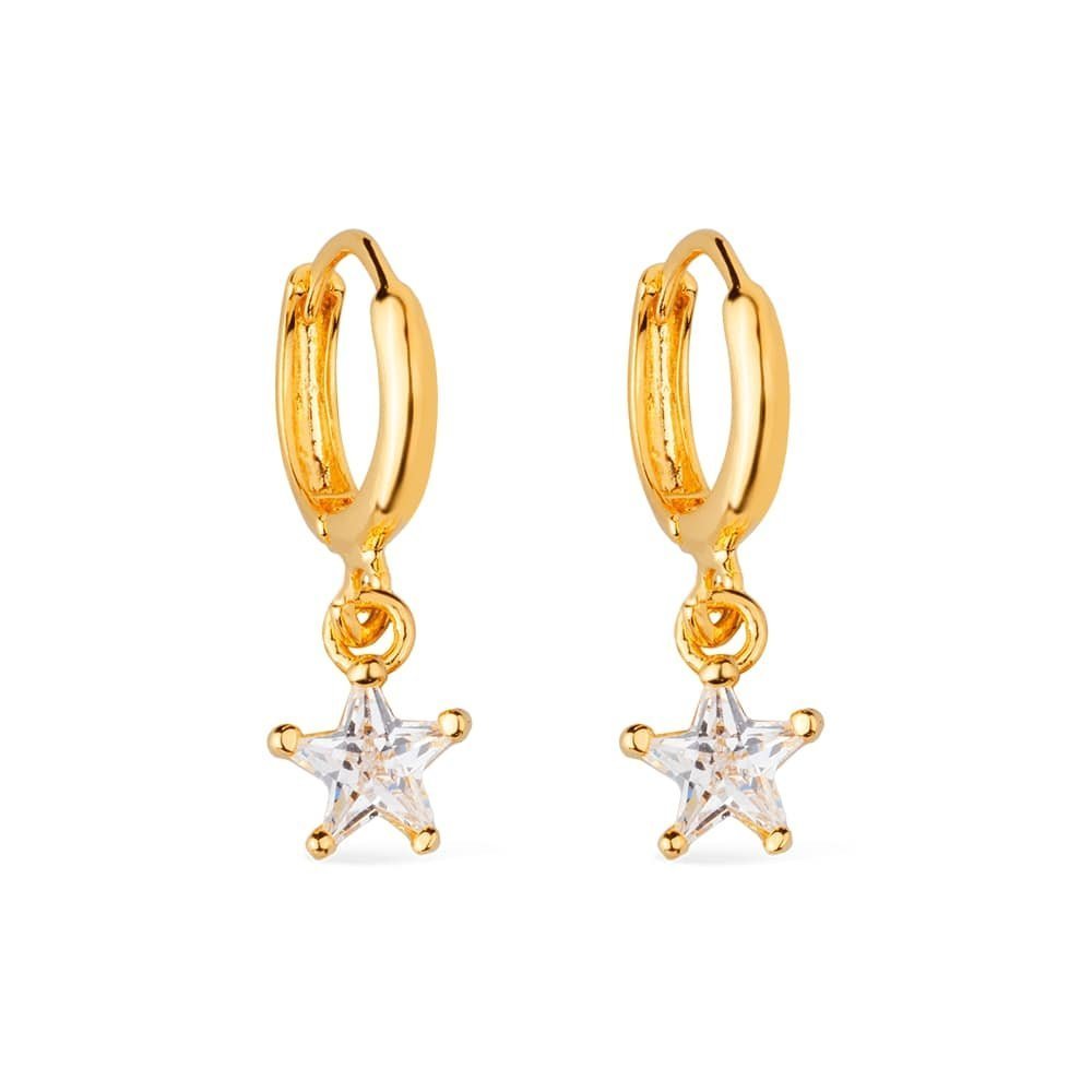 Brinco Lilith Allure Dourado de Argolinha com Pedra de Zircônia em Formato de Estrela / Lilith Allure Gold Huggie Earrings with Star-Shaped Zirconia Stone