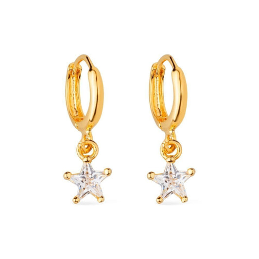 Brinco Lilith Allure Dourado de Argolinha com Pedra de Zircônia em Formato de Estrela / Lilith Allure Gold Huggie Earrings with Star-Shaped Zirconia Stone
